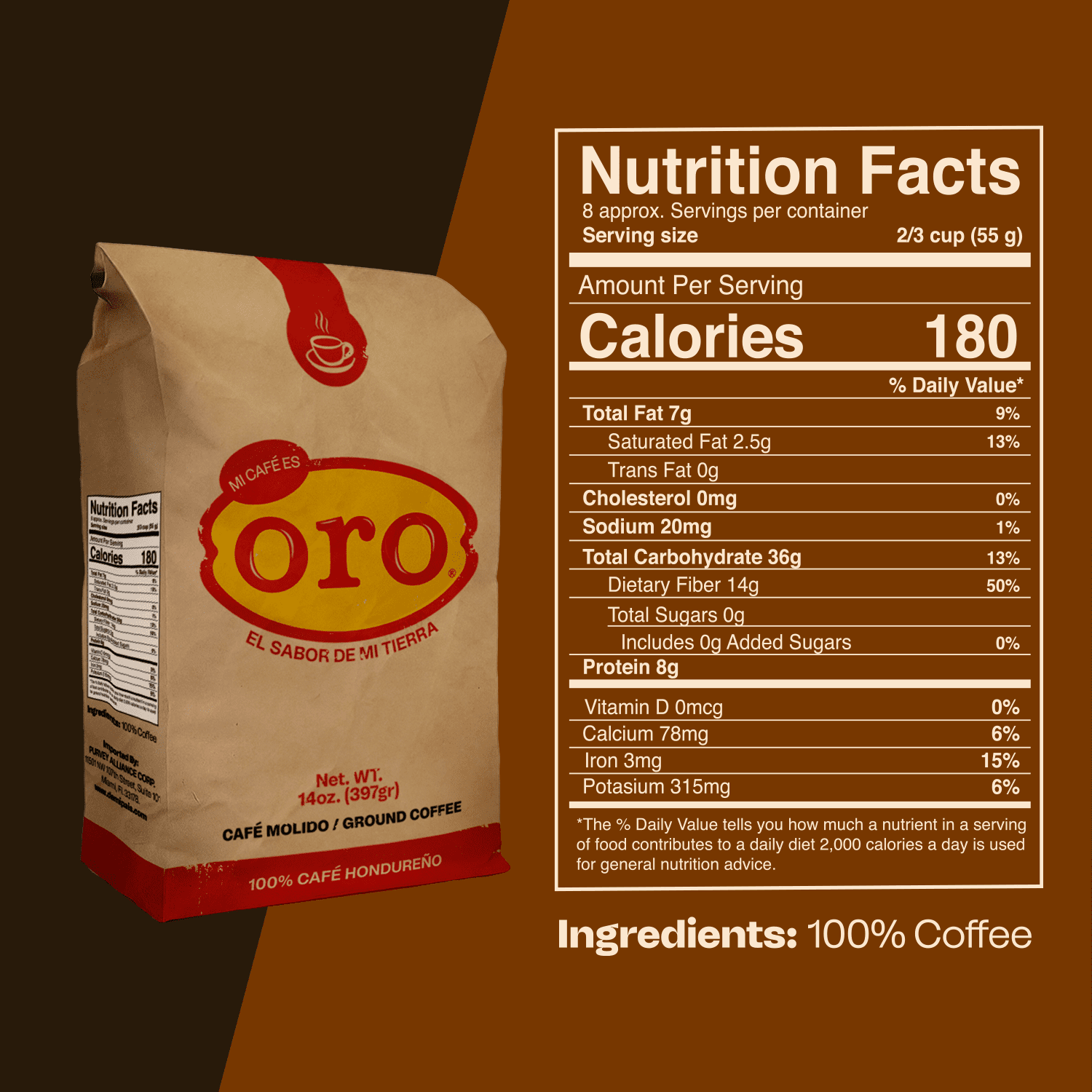 Mi Café es ORO Honduran Ground Coffee Dark Roast – 14 oz Bag | Exotic Flavor & Smooth Aroma | 3-Pack