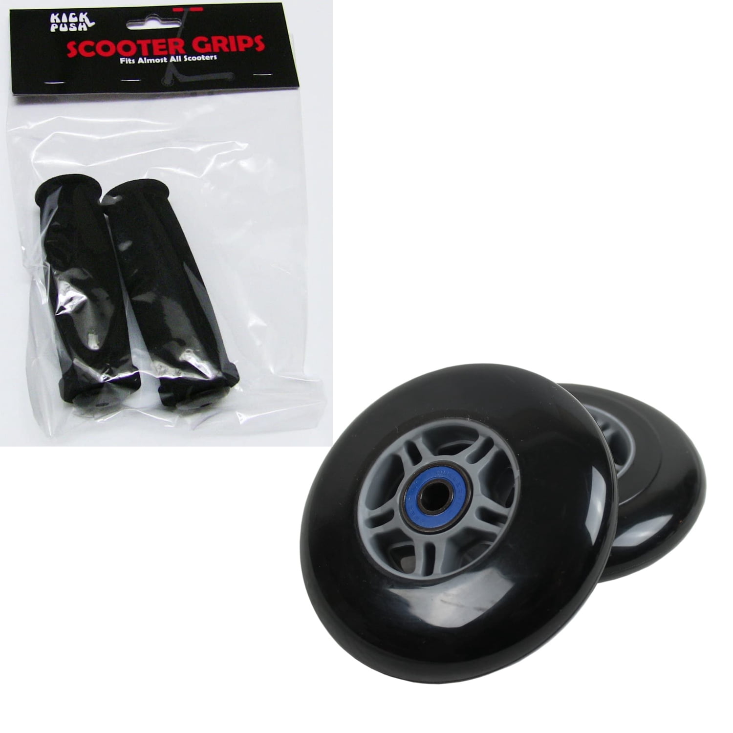 Replacement Scooter Wheels, Bearings, and Handle Grips for Razor Scooters - Black/Black