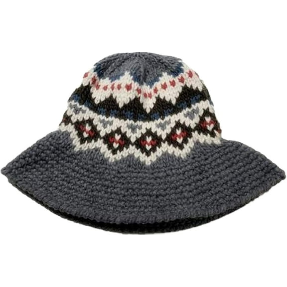 CoCopeaunts Wide Brim Bucket Hats Vintage Pattern Wool Pure Hand Crochet Coarse Wool Autumn Winter Fisherman Hat for Women