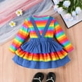thumbnail image 4 of LAPAKIDS Toddler Girl Clothes Outfits 2T-3T Rainbow Striped Long Sleeve Tops & Suspender Skirt 2Pcs Set, 4 of 7