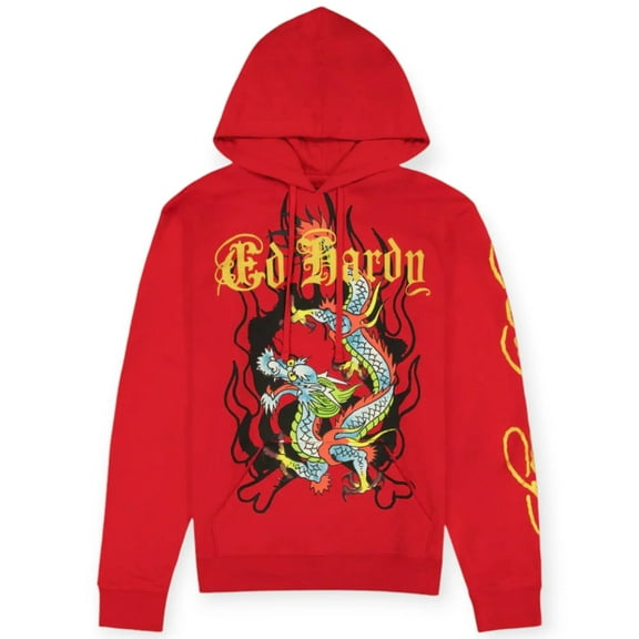 Ed Hardy Men Dragon Pullover Hoodie(Red)