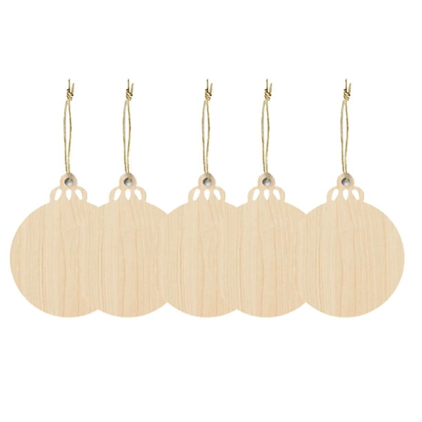 Adornos colgantes navideños de madera para manualidades de madera, decoración y suministros para fiestas. Bola redonda 5pcs