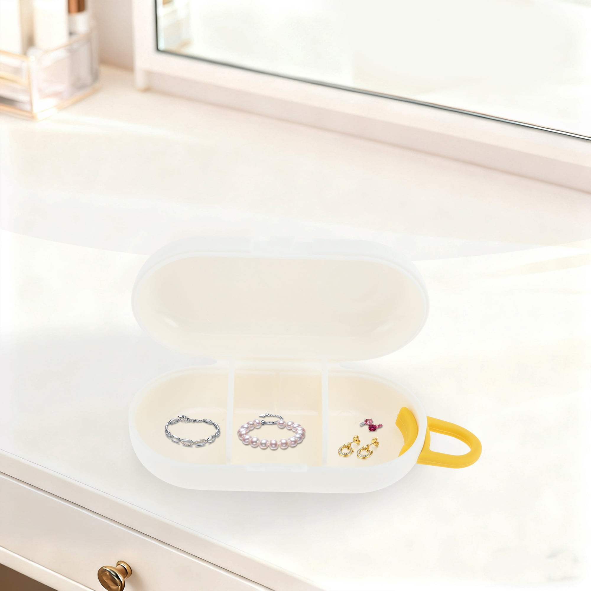 Unique Bargains Mini Style Jewelry Box Jewelry Organizer for Storing White, Yellow