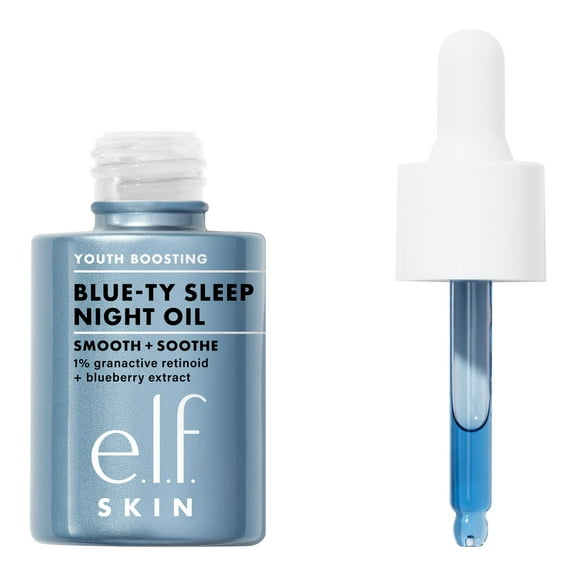 e.l.f. SKIN Youth Boosting Blue-ty Sleep Night Oil, 1% Granactive Retinoid Gentle Overnight Face Oil, Treats Fine Lines & Uneven Texture, 1 fl oz