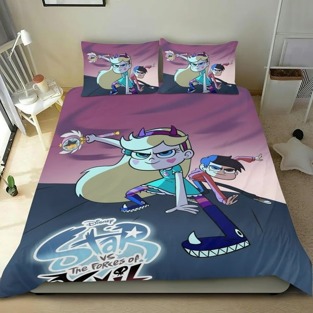 Star vs. las Fuerzas del Mal Conjunto de sábanas temático, trío de piezas, cómodo y amigable con la piel, diseño único, regalo de decoración para el hogar para familiares, amigos y fans,173cm *218cm