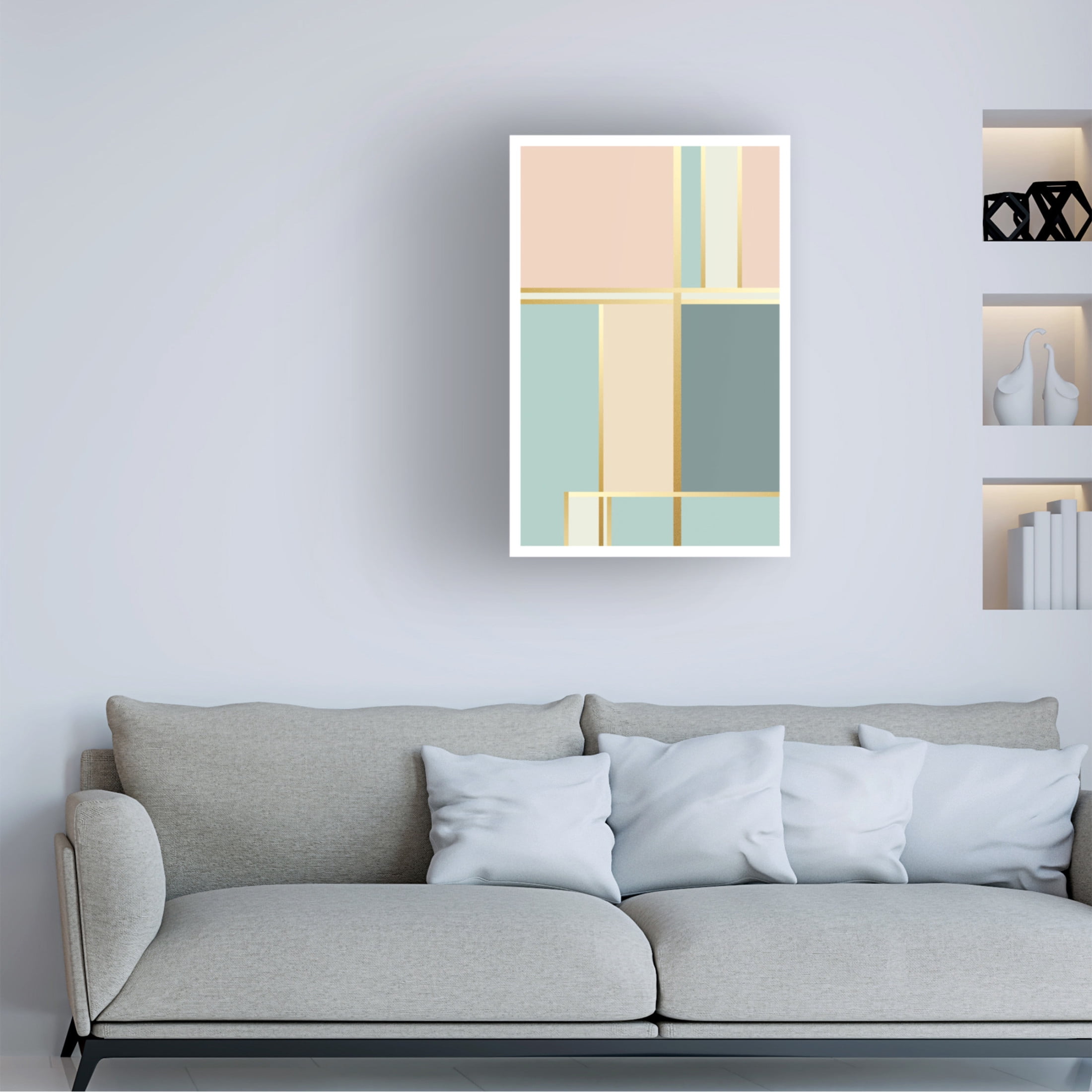 Canvas Wall Art - Tom Quartermaine 'Boho Pastel Abstract with Gold' Wall Art for Living Room, Bedroom, or Office Décor by Trademark Fine Art - 30 x 47 Inches