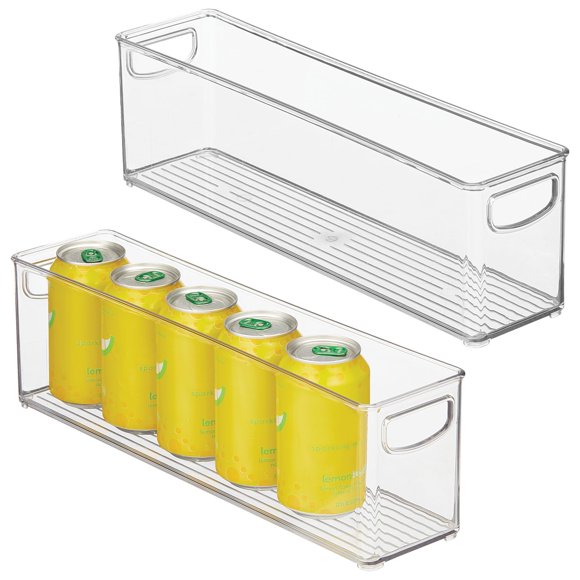 iDesign Plastic Stackable Pantry Bin - Storage Bin with Handles for Cabinets or Fridge - Set of 2 - Clear