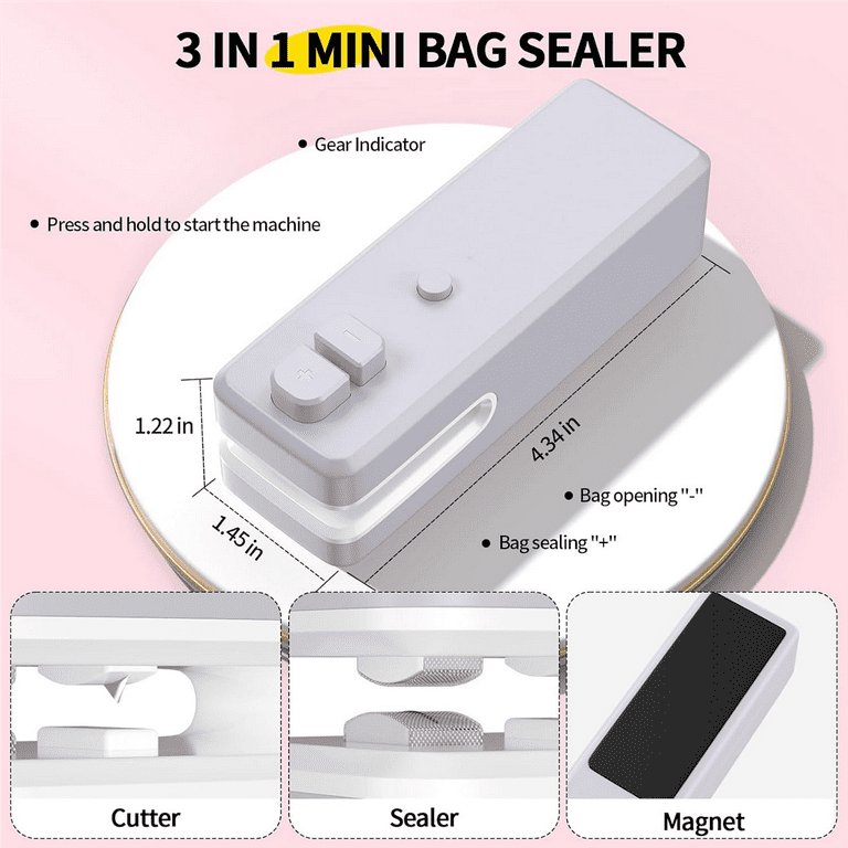  Mini Chip Bag Sealer - 2 In 1 Heat Sealer and Cutter - 400 mAh  Rechargeable Sealer USB Type c Cable Include - Gray: Home & Kitchen