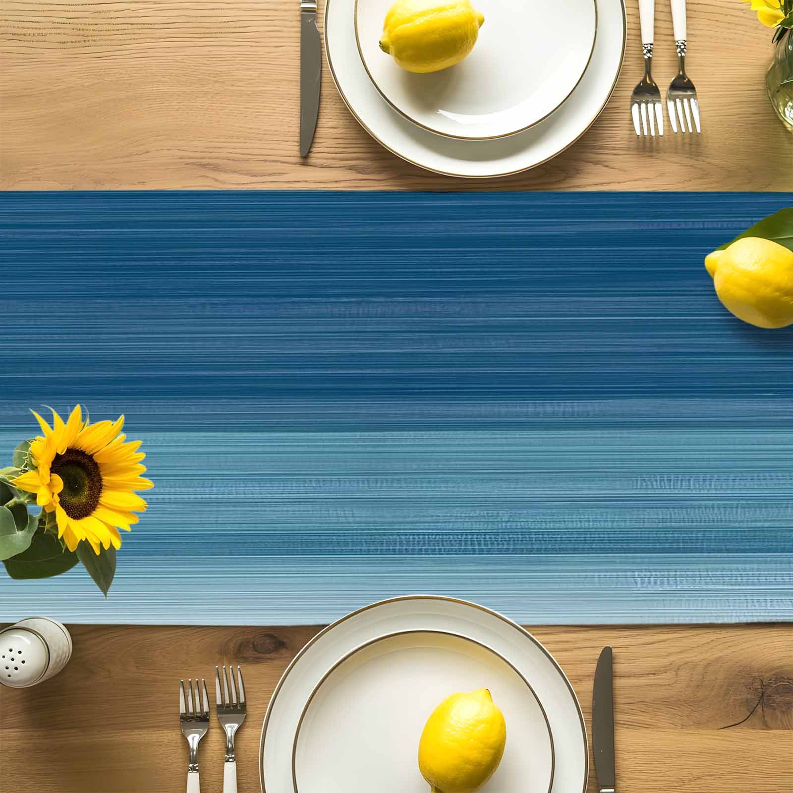 Ocean Nautical Anchor Table Runner 90 Inches Long, Gradient Blue Stripes Table Runners Tabletop Scarf Kitchen Dining Tables Decoration for Home Party Indoor Outdoor