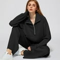 thumbnail image 6 of Kixjoy Black Sweat Suits for Womens 2 Piece Half Zip Fashion Long Sleeve Sweatsuits Athletic Warm Wide Leg Pant Sets Plain Winter Womens Clothing, Black L, 6 of 6