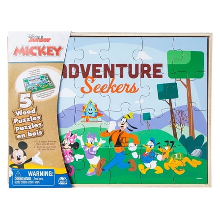 Disney Junior Mickey adventure seekers 5 Wood puzzles with storage box