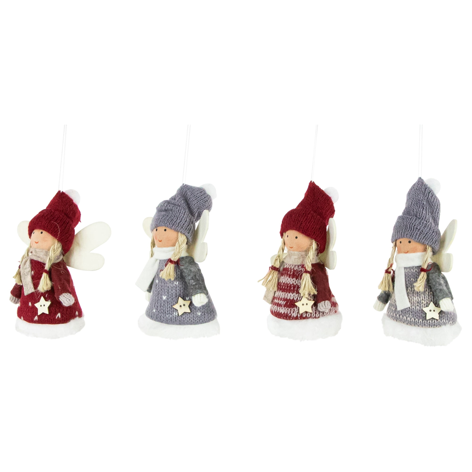 Northlight Set of 4 Red and Gray Plush Angel Christmas Ornaments 4.25"