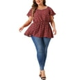 thumbnail image 2 of Agnes Orinda Women's Plus Floral Blouse Flare Sleeve Sweetheart Neck Elastic Waist Peplum Top, 2 of 5
