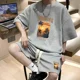 thumbnail image 3 of Traje de verano estilo gofre para hombre, camiseta de manga corta, estilo Hong Kong, ropa de calle coreana, pantalones cortos informales, conjunto de dos piezas, 3 of 5