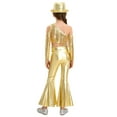 thumbnail image 2 of TTAO Girls 3Pcs Disco Dance Outfit Sequin Tassel Metallic Pants and Fedora Hat Western Cowgirl Jazz Dance Clothes Gold 12, 2 of 5