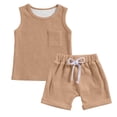 thumbnail image 3 of oqasdz Boys Summer Outfits Sleeveless Kids Solid Color Tank Tops and Drwastring Shorts with Pockets Athletic Sports Clothes Sets, 3 of 5