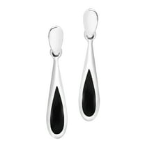 AeraVida Elegantly Long Sterling Silver Teardrop w/ Inlaid Black Onyx Dangle Earrings | Luxurious Dangle Earrings for Evening | Prom Accessories for Women | Black Onyx Earrings