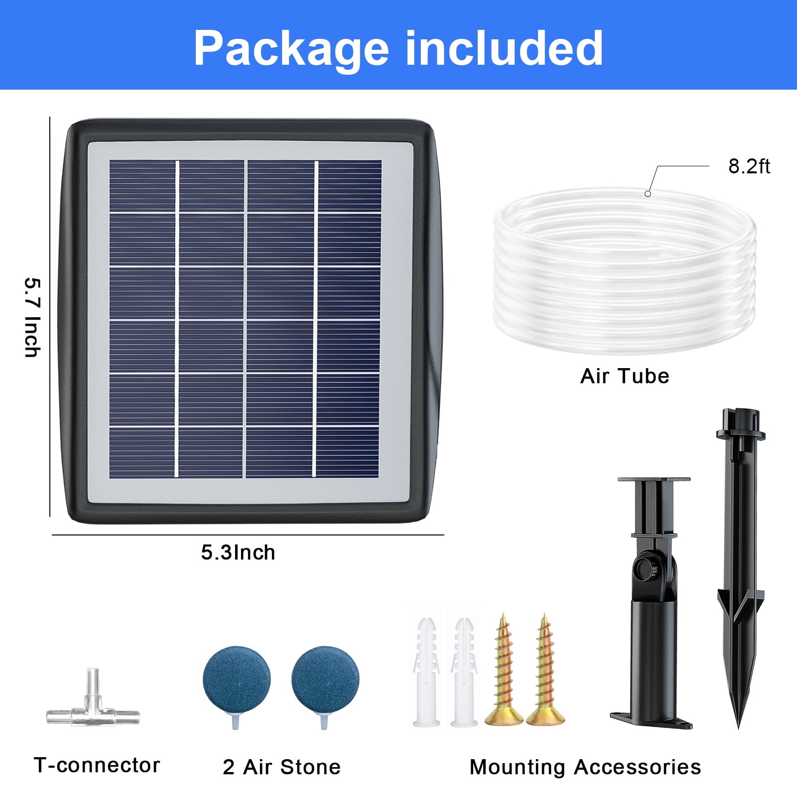 PChero Solar Pond Aerator, 2W & 2200mAh Solar Aquarium Air Pump with 2 Air Stone, 2 Modes Bubbler for Aquarium, Fish Tank, Outdoor Small Pond, Hydroponics