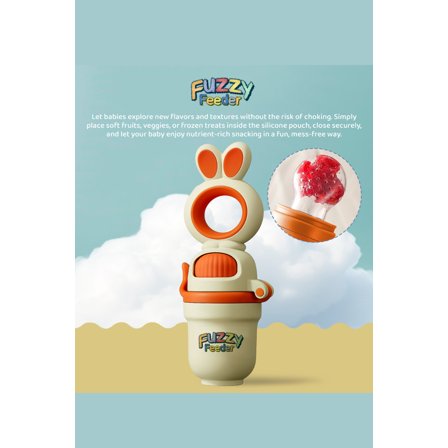 Fuzzy Feeder™ Baby Push Pop Fruit Feeder – No-Mess Feeding Solution for Self-Feeding & Teething Relief – Orange