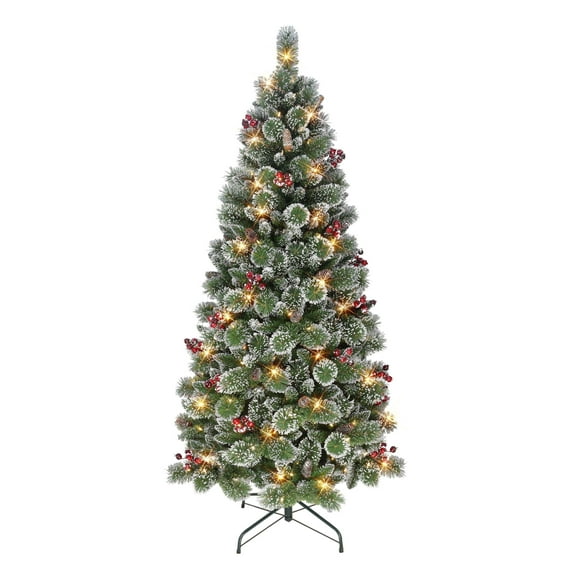 6.5 ft Pre-lit Snowy Valley Pine Tree 559 Tips 200 Warm White LED Lights UL Listed adaptor