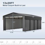 LZBEITEM 13x20 Ft Outdoor Heavy Duty Metal Carport with 4 Sidewalls & Galvanized Steel Roof for Cars, Boats, and Truck
