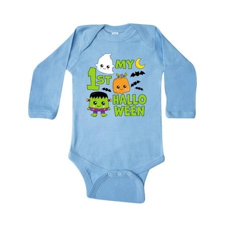 

Inktastic My 1st Halloween with Ghost Monster and Pumpkin Gift Baby Boy or Baby Girl Long Sleeve Bodysuit