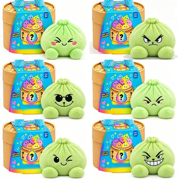 Cute Green Bao Bun Dumpling Plush with Steamer Box, Soft Squeezable Stuffed Dumpling Toy with Embroidered Face, Anxiety Relief Fidget Plushie for Office Desk Home Decor Novelty Gift