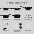 thumbnail image 2 of Ktaxon 17pcs Nonstick Cookware Set with Woodgrain Handle, 5 Pots and Pans Set Aluminum Kitchen Cooking Set, Induction Safe, Black, 2 of 7