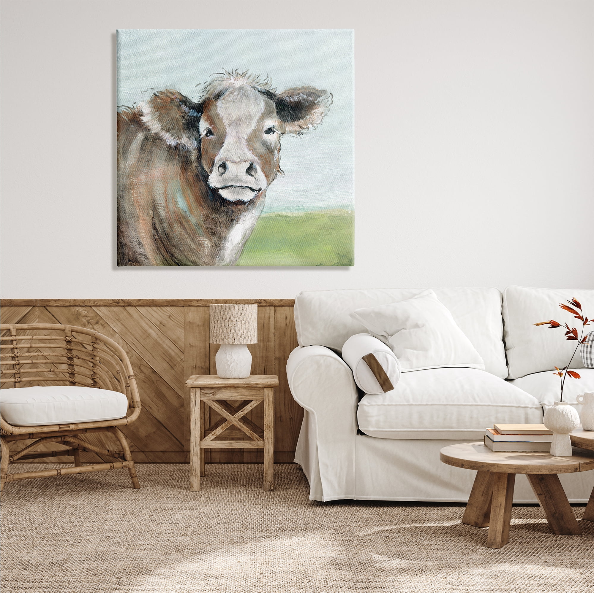 Stupell Industries Big Ear Farm Cattle Countryside Cow Fluffy Hair, 36 x 36, Design by Janet Tava