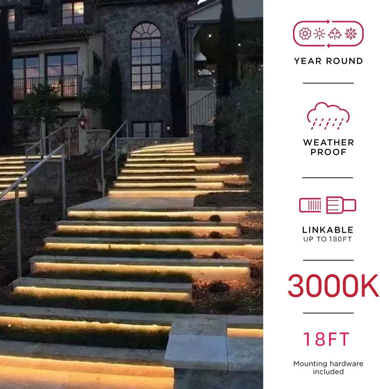 Warm White Neon Light Strip 18FT Flexible Neon Rope Lights Indoor Outdoor Led Strip Lights Waterproof 120LEDs/M AC 110VPlug and Neon LED Lights for Bedroom Home Commercial Lighting