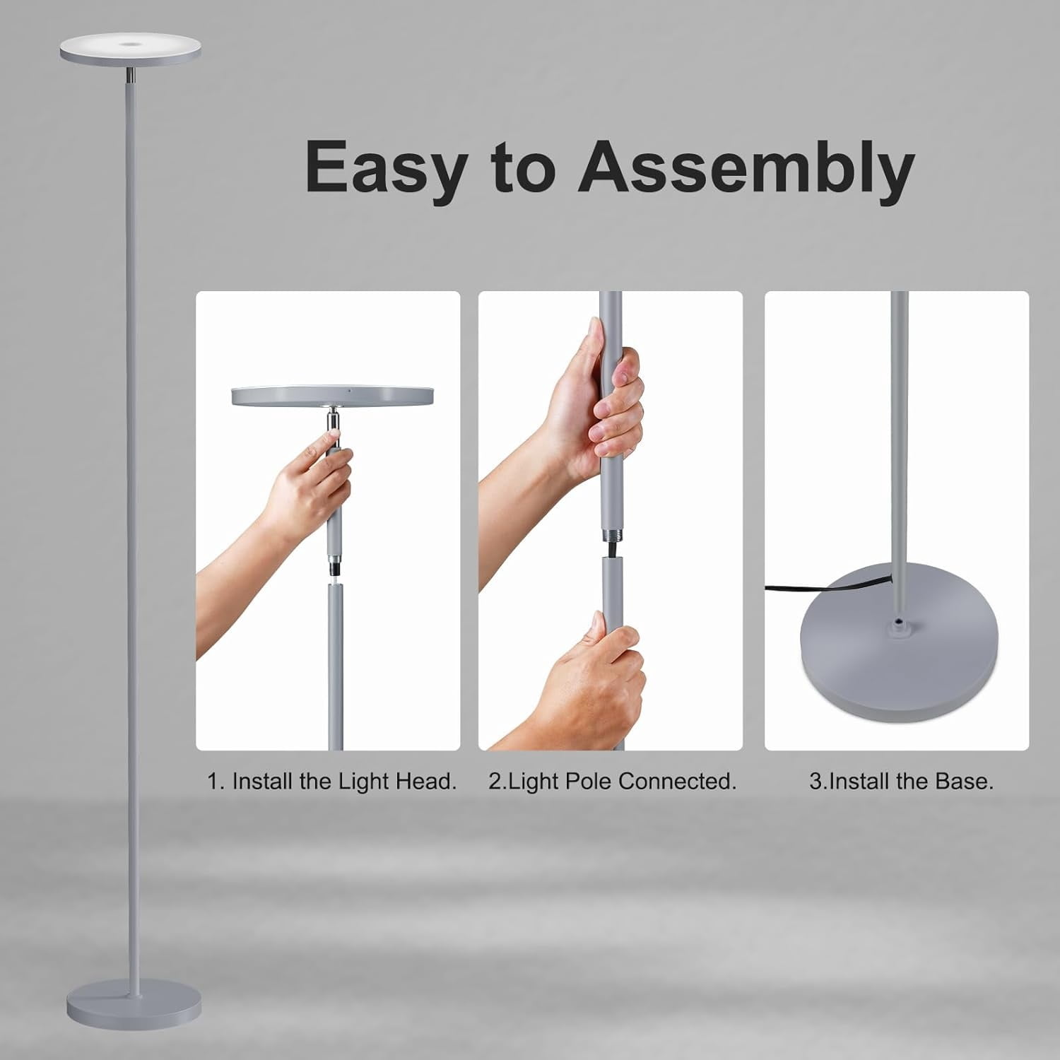 Floor Lamps for Living Room, 32W/3000LM Super Bright LED Floor Lamp with Remote Control, 69" Tall Standing Lamp with Stepless Dimmable, Modern Corner Lamp for Bedroom, Office Grey