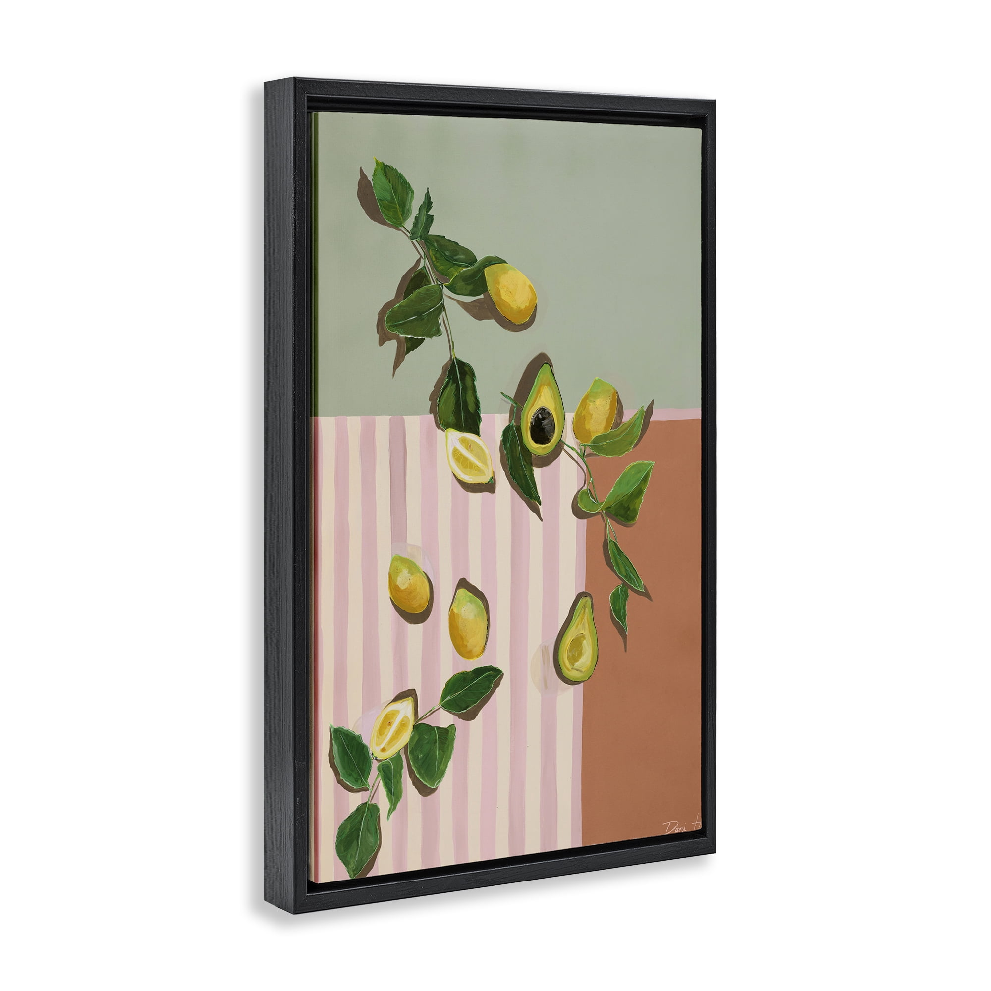 Stupell Industries Midcentury Avocado & Lemons Black Framed Floater Canvas Wall Art, design by Dani Heyward