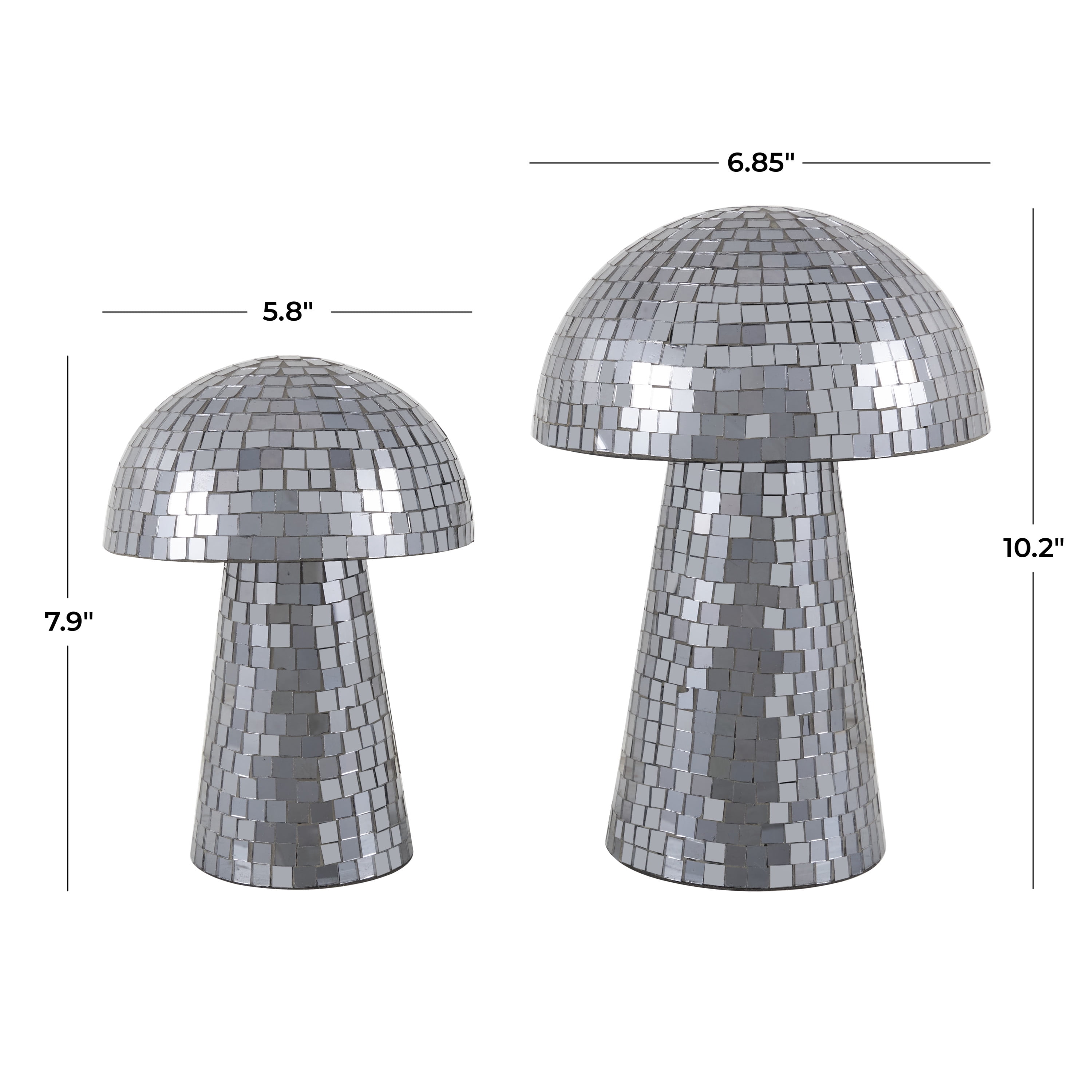 10", 8"H Silver Glass Mushroom Sculpture, by DecMode (2 Count)