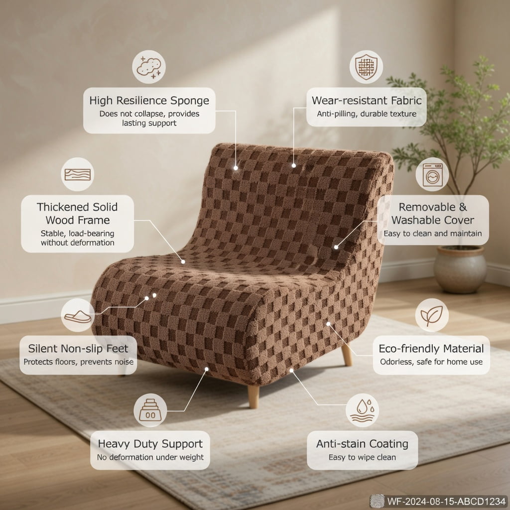 Hommoo Teddy Velvet Bean Bag Chair Set with Ottoman, High-Rebound Foam, Machine-Washable Cover, Non-Slip Base, No Assembly Needed, Brown