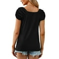 thumbnail image 5 of Women Plus Size T-Shirt Blouse Sawvnm Fashion Woman Causal Square Neck Solid Color Blouse Puff Short Sleeve T-Shirt Summer Tops for Women Black XXL, 5 of 8