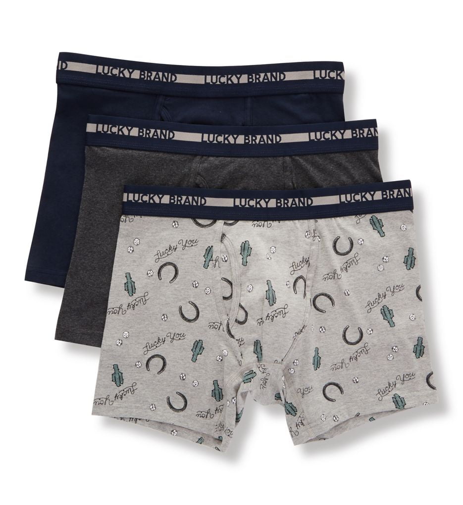 Lucky Men's Lucky 193PB07 Stretch Boxer Briefs 3 Pack (Indigo/Grey