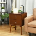 thumbnail image 2 of Costway Nightstand Mid-Century End Side Table 2 Drawers Rubber Wood Legs Living Room, 2 of 11