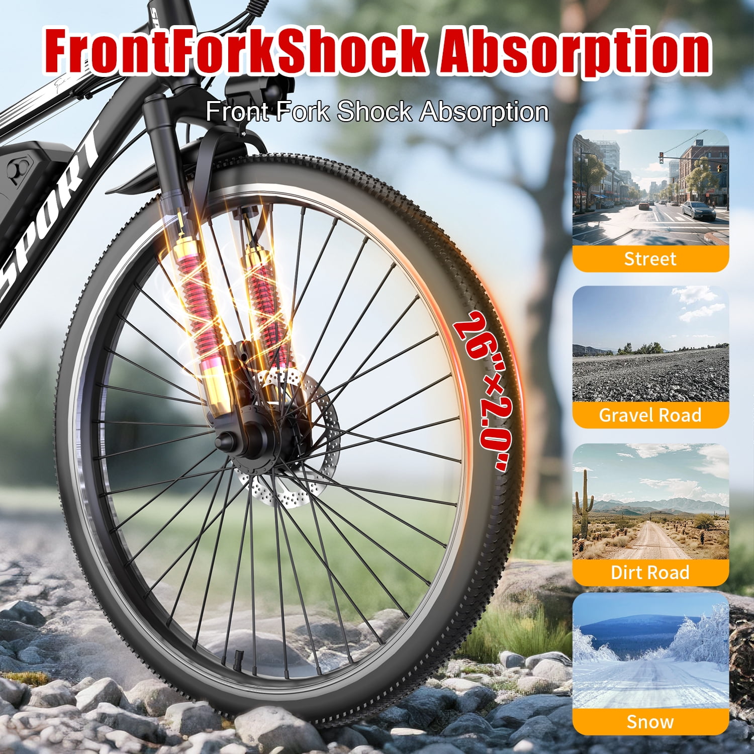 26" Electric Bike for Adults with Peak 750W Brushless Motor, 35Miles 22MPH Commuting Electric Mountain Bike with 360Wh Removable Battery, 7-Speed, Front Fork Suspension