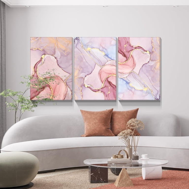 3 Piece Abstract Wall Art Pink and Gold Paintings Texture  display picture 2
