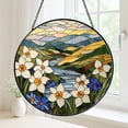 Blue Iris Floral Faux Stained Glass Suncatcher, Round Window Decor ...
