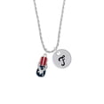 thumbnail image 2 of Delight Jewelry Silvertone USA Patriotic Flip Flop with White Star Silvertone Script Initial Disc - F - Charm Necklace, 20"+3", 2 of 4