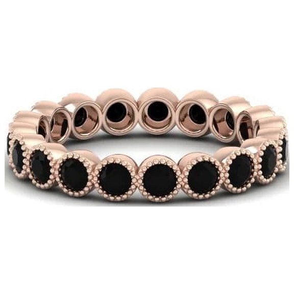 3mm Round Black Spinel 925 Sterling Silver Rose Vermeil Full Eternity Valentines Day Gifts Ring