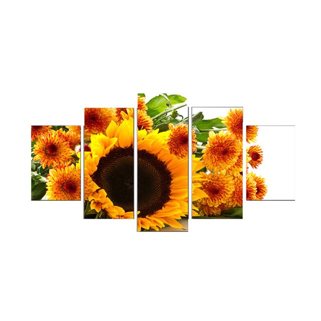 Pintura en aerosol colorida de pintura al óleo colorida de girasol de 5 paneles para arte moderno de pared de decoración del hogar Inevent JJ21624-00