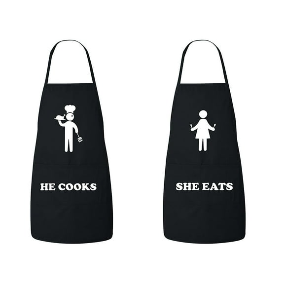 FASCIINO -Set of He Cooks She Eats His and Hers Chef Couples Apron Set