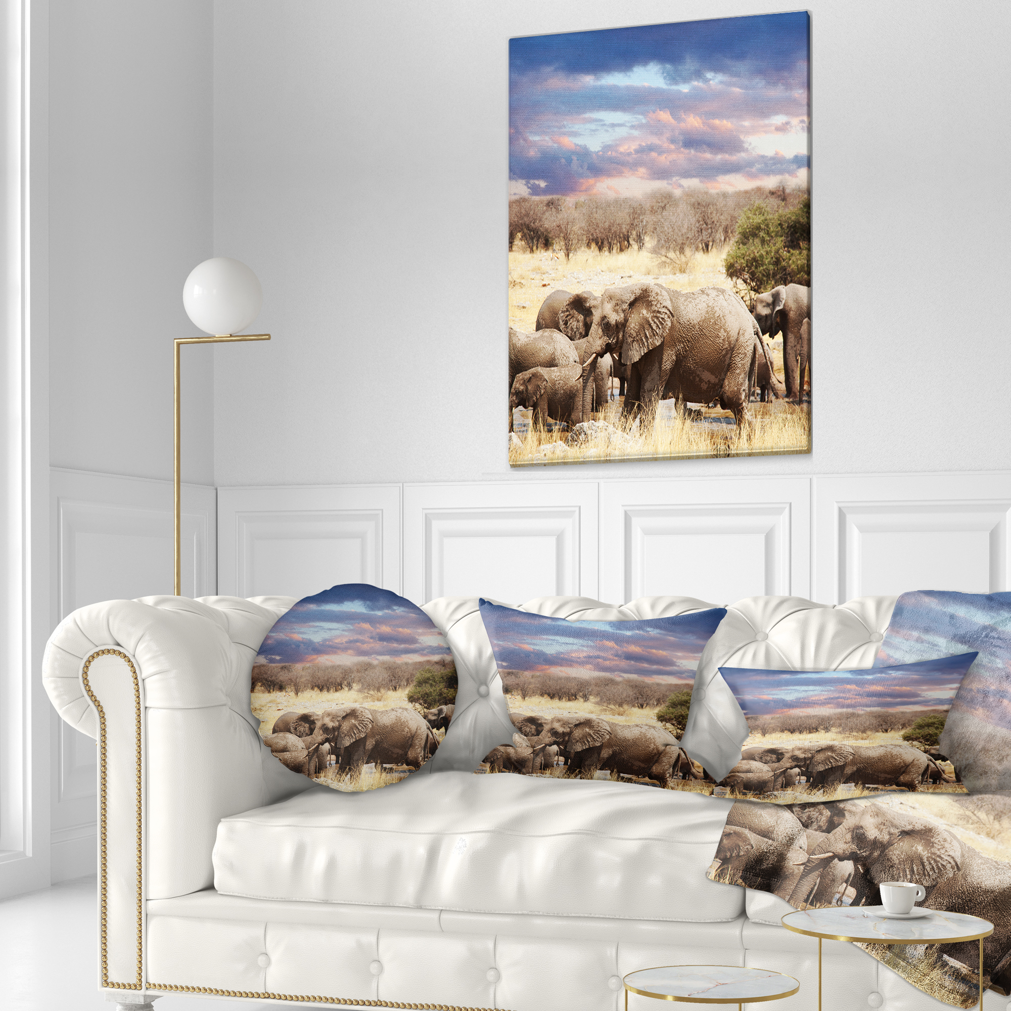 Designart Memory of Elephants in Bush - Abstract Throw Pillow - 12x20