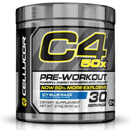 Cellucor C4 50x Pre Workout Powder, Icy Blue Razz, 30 Servings