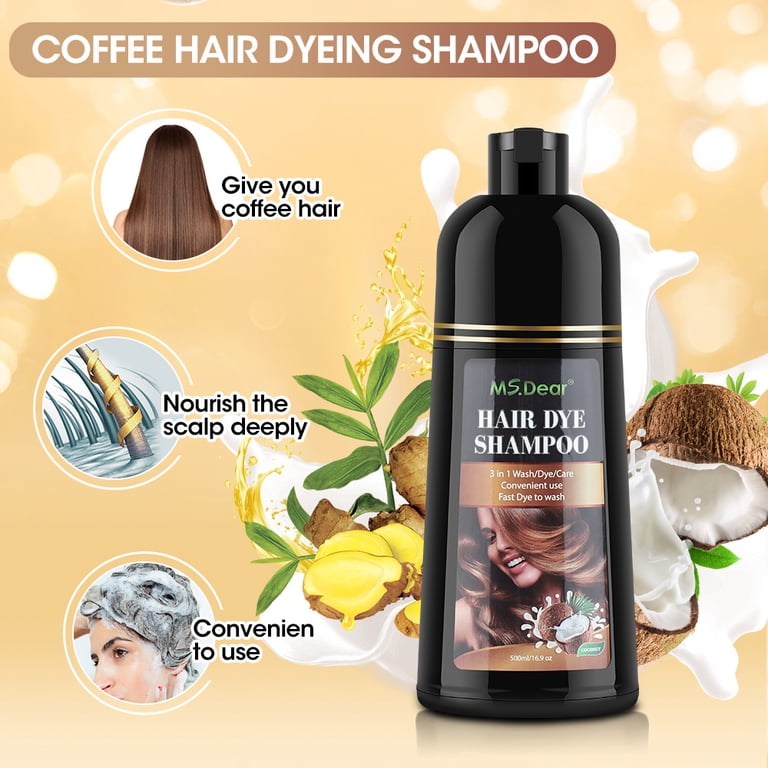 2 pack) Natural Brown Hair Color Shampoo 500ml, Herbal Hair Dye