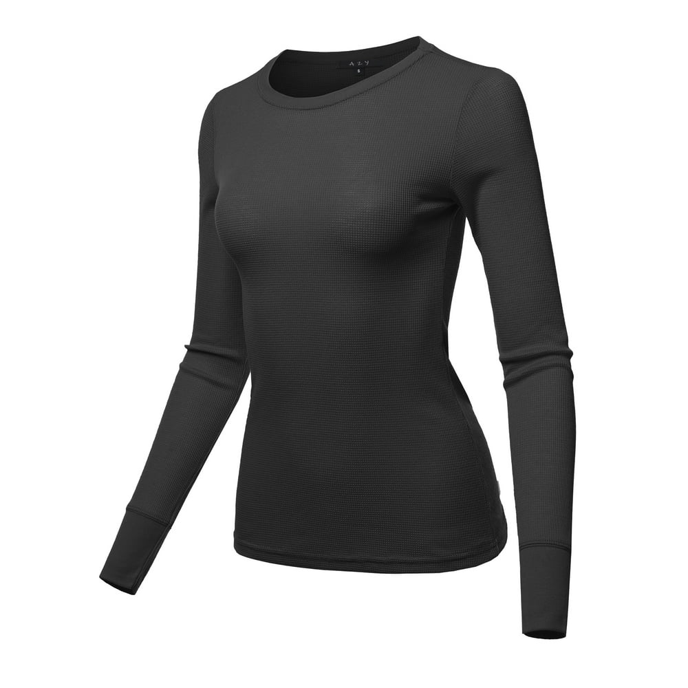 A2y A2y Women S Basic Solid Long Sleeve Crew Neck Fitted Thermal Top Shirt Black M Walmart
