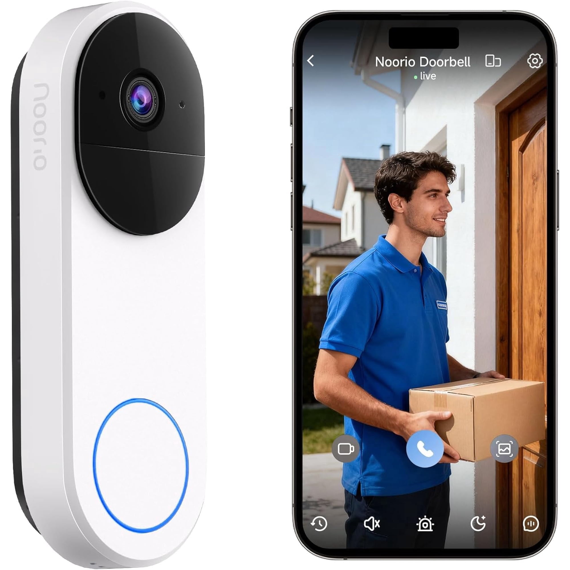 Wireless Doorbell Camera with Rechargeable Battery, 2K+ Resolution, 2-Way Audio, Color Night Vision, AI Motion Detection, Smart Video Doorbell Compatible with Alexa, D110