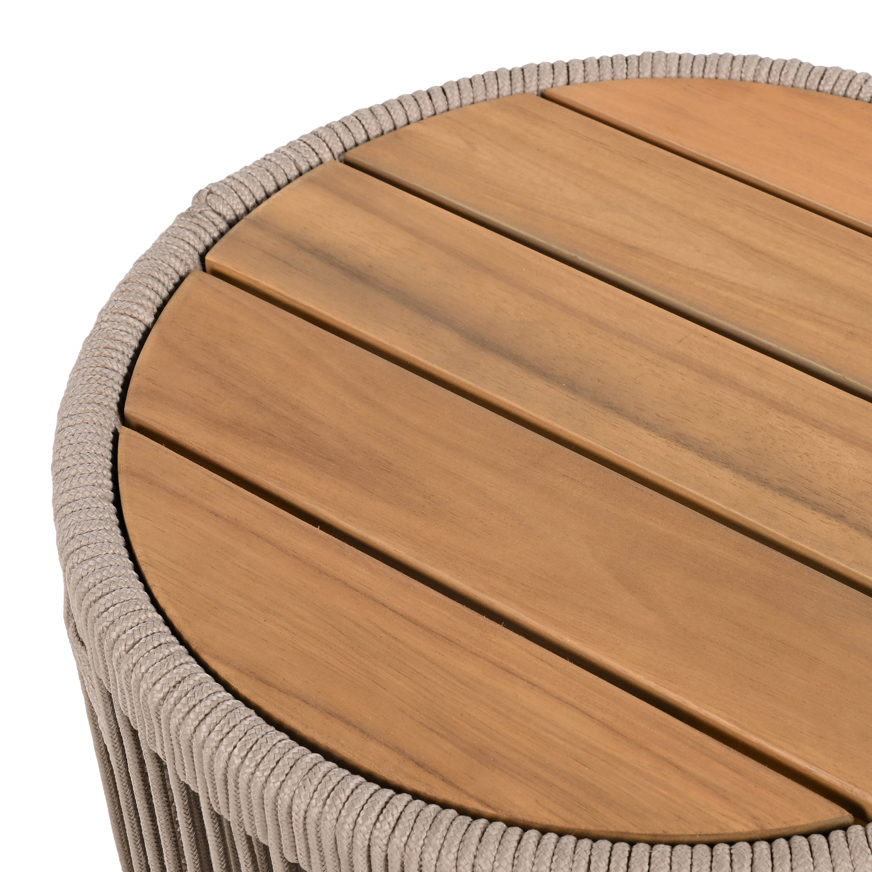 Euroco Outdoor Rattan rope & Acacia Wood Side Table - Patio Balcony Furniture for Garden, Yard, Balcony - Weather Resistant(Rope Beige, Natural Iron)